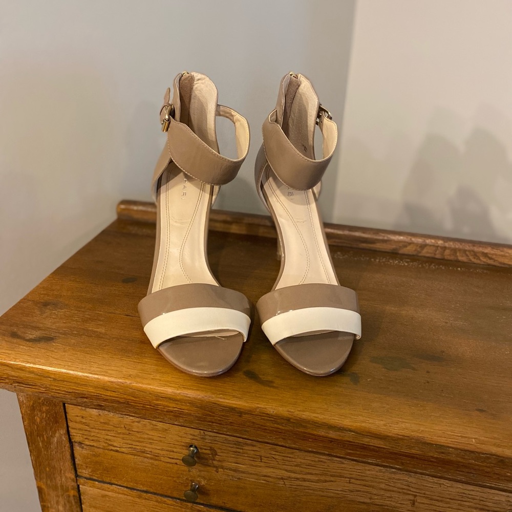 Tahari Tan and White Heels
